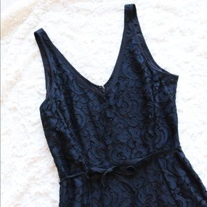 LOFT Black/Navy Lace Dress with Ribbon Tie 6